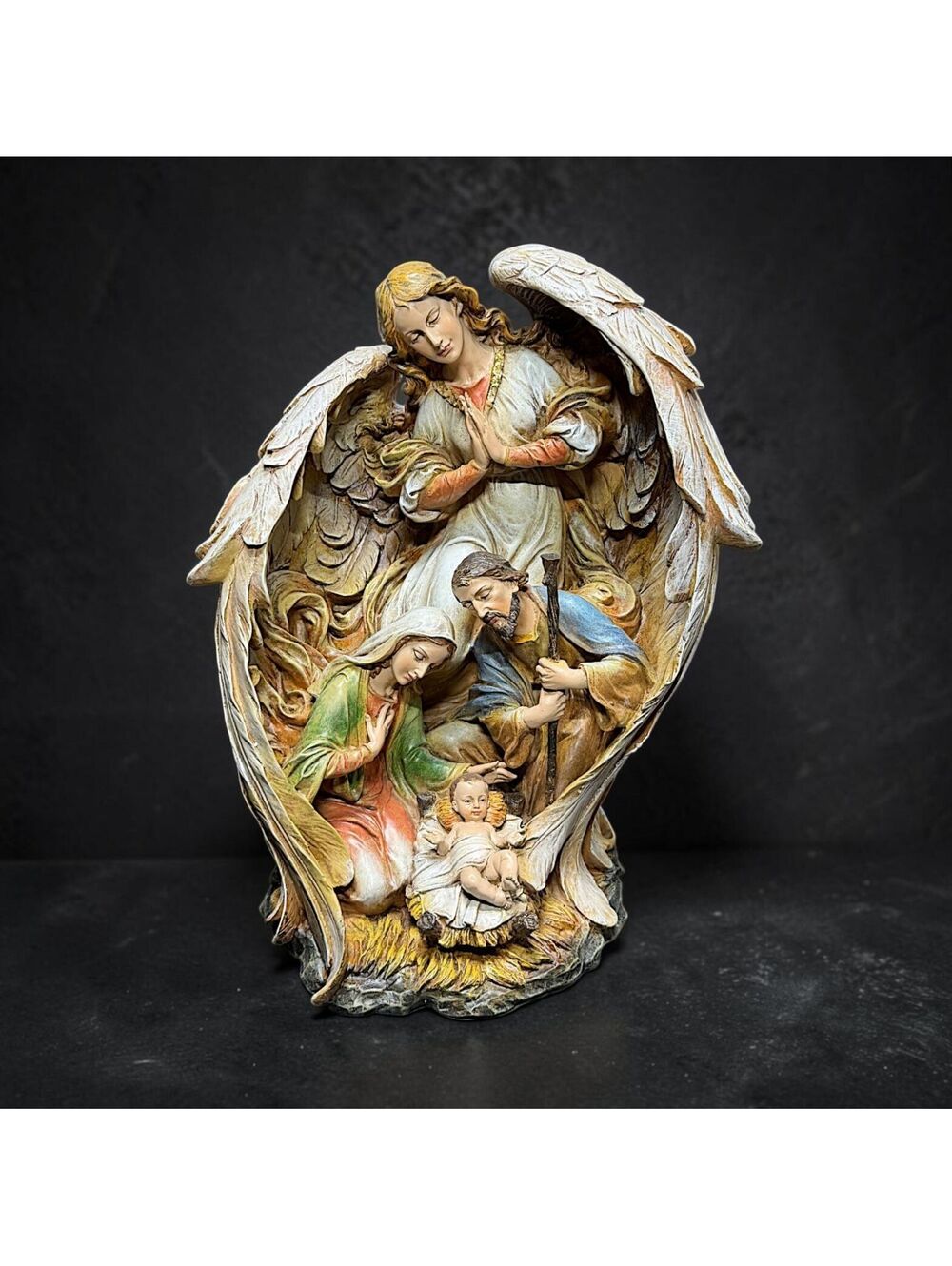 Vintage Large Holy Family Nativity Angel Wings Figurine 18.5" Christmas Decor